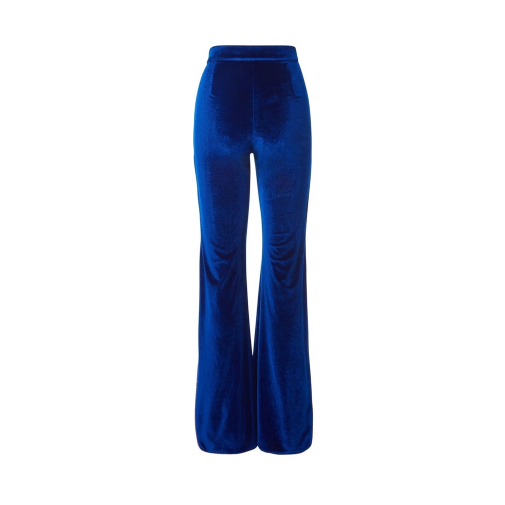 Dawang blue velvet slit pants